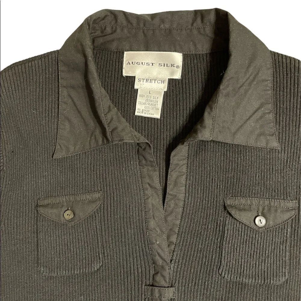 Black Silk Blend Short sleeve Jersey Polo -Vintage